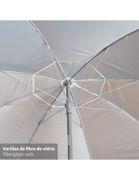 Parasol de plage coupe-vent à 8 baleines, 240 cm, bleu