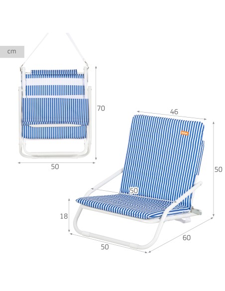 Chaise de plage légère à rayures avec poignée 46x60x50 cm
