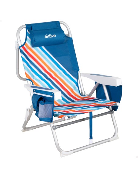 Chaise de plage multicolore avec poches et sangles de transport 50x55x80 cm