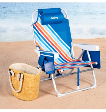 Chaise de plage multicolore avec poches et sangles de... 2