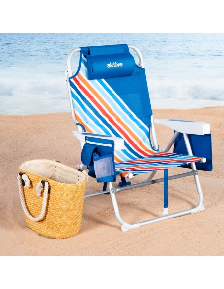 Chaise de plage multicolore avec poches et sangles de transport 50x55x80 cm