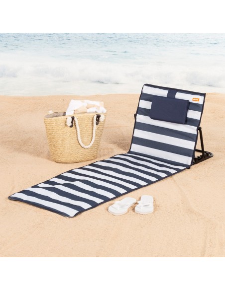 Matelas pliable avec dossier inclinable et coussin rayé