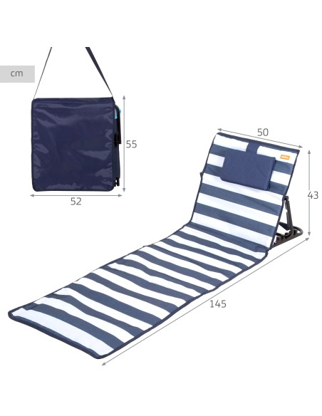 Matelas pliable avec dossier inclinable et coussin rayé