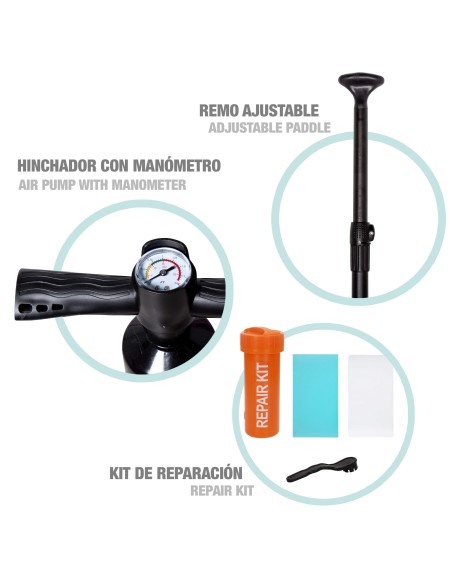 Tabla paddle surf hinchable adulto con mochila, hinchador y remo