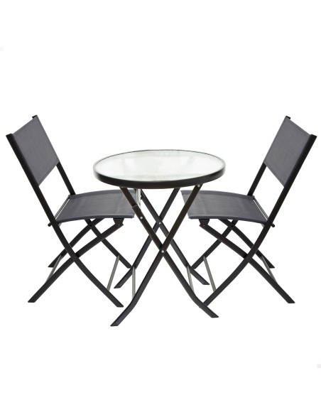 Ensemble table ronde et 2 chaises de jardin ou terrasse en textilène