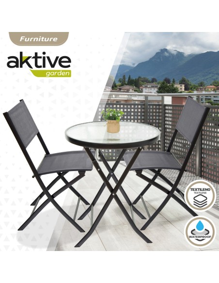 Ensemble table ronde et 2 chaises de jardin ou terrasse en textilène