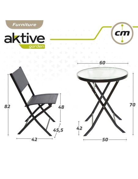 Ensemble table ronde et 2 chaises de jardin ou terrasse en textilène