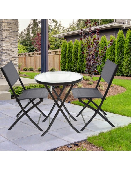 Ensemble table ronde et 2 chaises de jardin ou terrasse en textilène