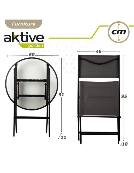 Ensemble table ronde et 2 chaises de jardin ou terrasse en textilène