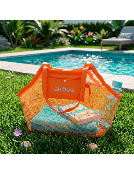 Sac de plage pliable en filet orange 45 x 30 x 45 cm