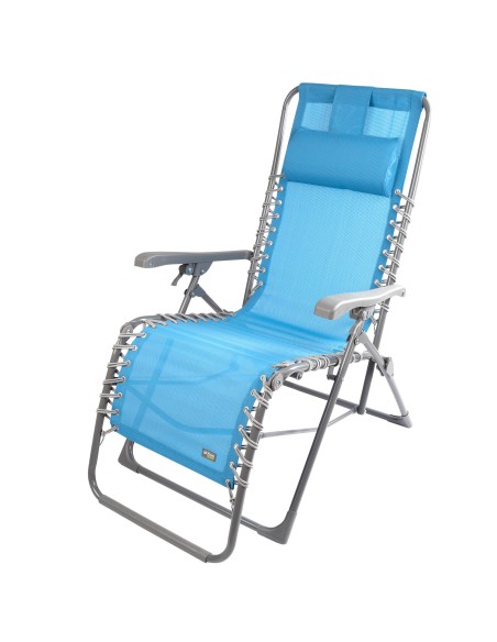 Chaise longue de jardin pliante bleue Zero Gravity avec coussin