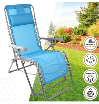 Chaise longue de jardin pliante bleue Zero Gravity avec... 2