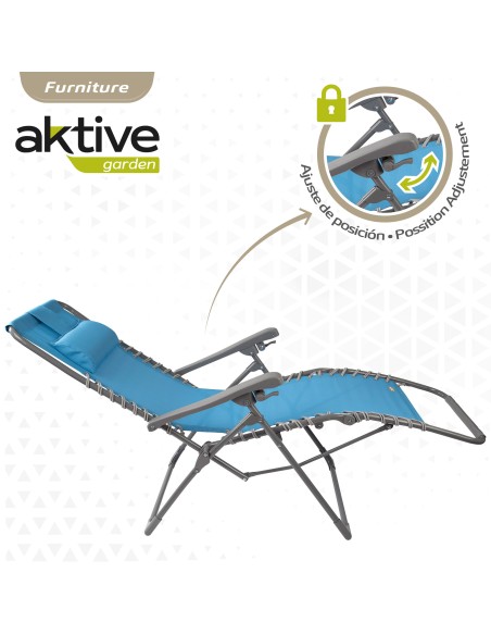 Chaise longue de jardin pliante bleue Zero Gravity avec coussin