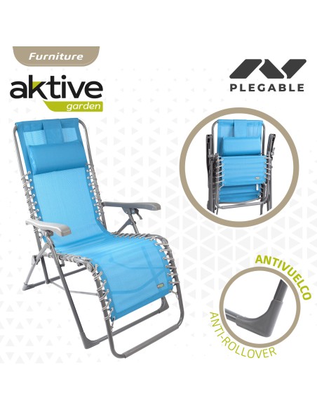 Chaise longue de jardin pliante bleue Zero Gravity avec coussin