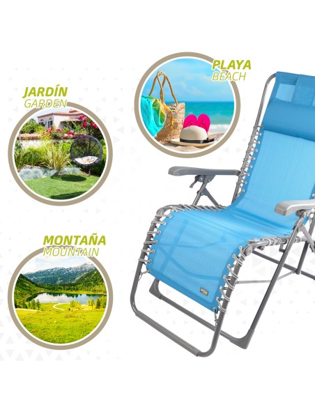 Chaise longue de jardin pliante bleue Zero Gravity avec coussin