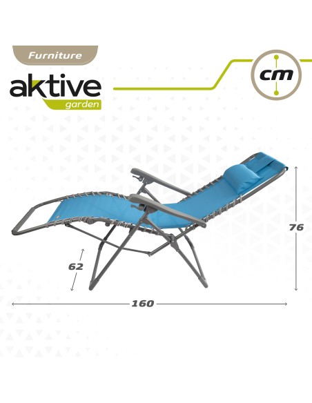Chaise longue de jardin pliante bleue Zero Gravity avec coussin