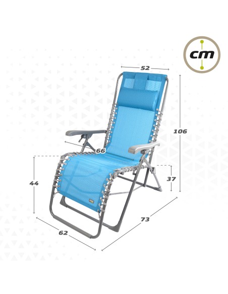 Chaise longue de jardin pliante bleue Zero Gravity avec coussin