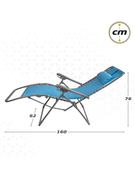 Chaise longue de jardin pliante bleue Zero Gravity avec coussin