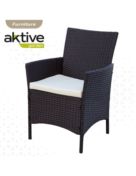 Conjunto mesa grande y 4 sillas jardín ratán