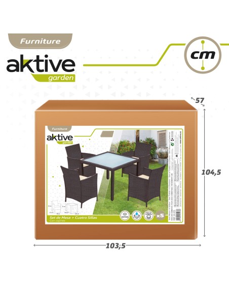 Conjunto mesa grande y 4 sillas jardín ratán