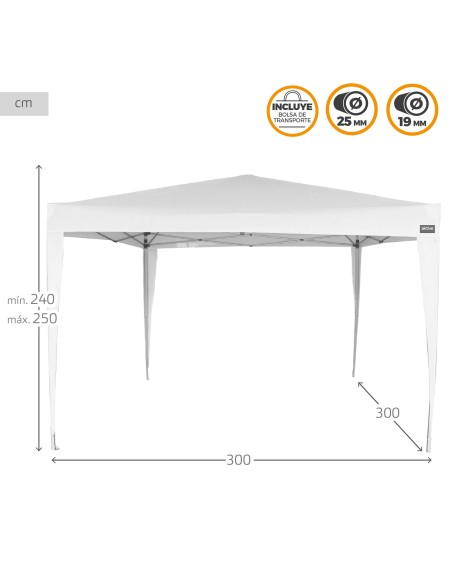 Tonnelle pliable et réglable en hauteur 300x300x240/250 cm blanc