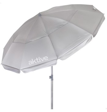 Parasol de plage, 10 baleines, 220 cm, gris, inclinable,...
