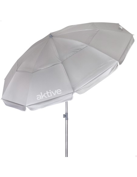 Parasol de plage, 10 baleines, 220 cm, gris, inclinable, protection UV50