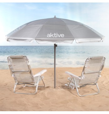 Parasol de plage, 10 baleines, 220 cm, gris, inclinable,... 2