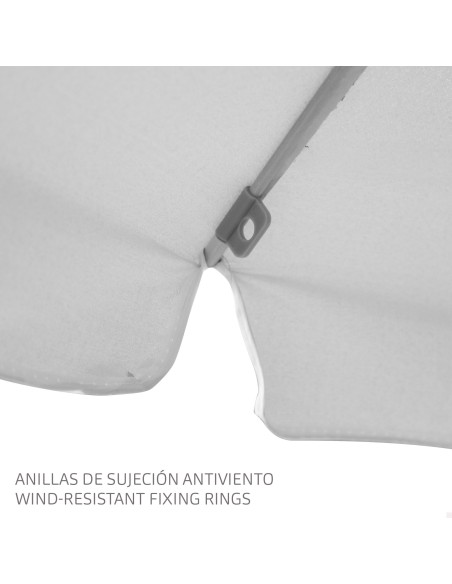 Parasol de plage, 10 baleines, 220 cm, gris, inclinable, protection UV50