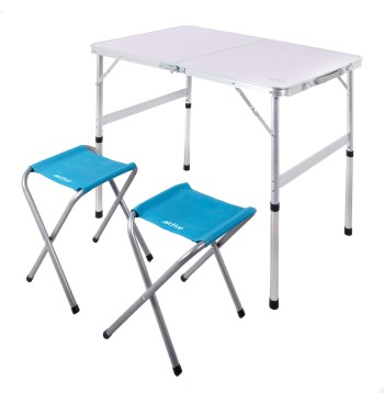 Table pliante réglable en hauteur avec 2 tabourets