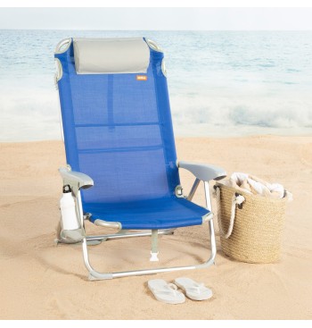 Chaise de plage pliante multipositions 50x50x88 cm bleue... 2