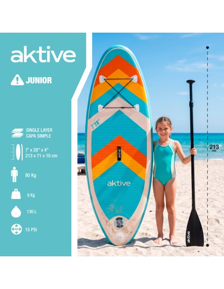 Planche de paddle gonflable junior 7,28" avec sac à dos, pompe et pagaie