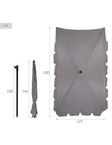 Parasol rectangulaire gris 200 x 125 cm avec protection UV50