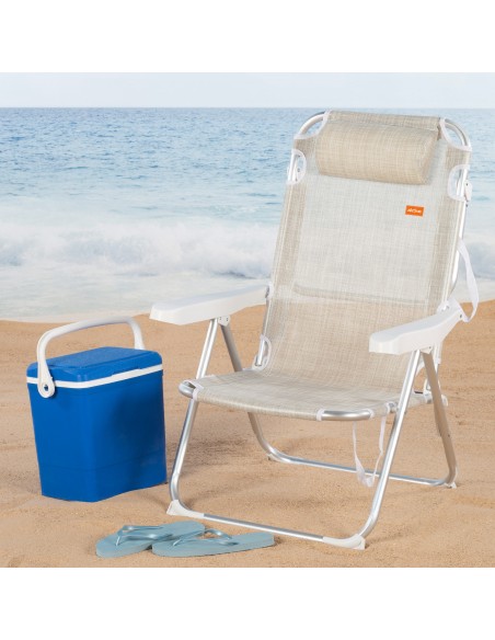 Chaise de plage multipositions 48x60x90 cm beige