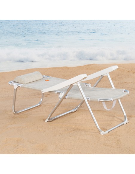 Chaise de plage multipositions 48x60x90 cm beige