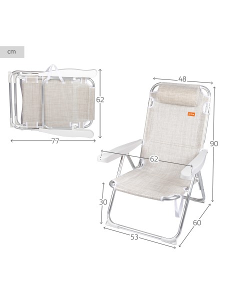 Chaise de plage multipositions 48x60x90 cm beige