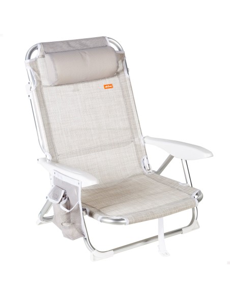 Chaise de plage basse multiposition XL 51x45x76 cm beige