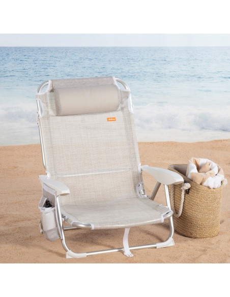 Chaise de plage basse multiposition XL 51x45x76 cm beige