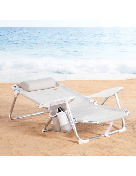 Chaise de plage basse multiposition XL 51x45x76 cm beige