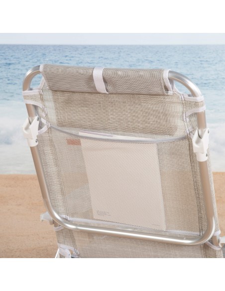 Chaise de plage basse multiposition XL 51x45x76 cm beige
