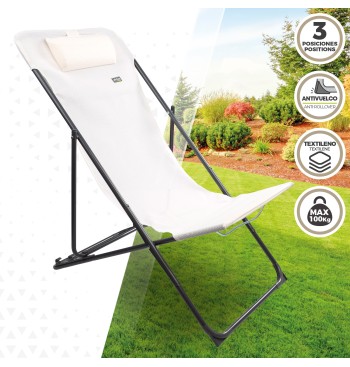 Hamac de jardin pliable multi-positions blanc avec coussin 2
