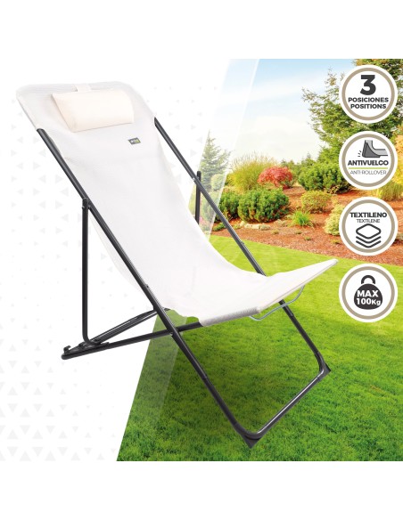 Hamac de jardin pliable multi-positions blanc avec coussin