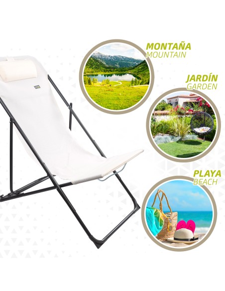 Hamac de jardin pliable multi-positions blanc avec coussin