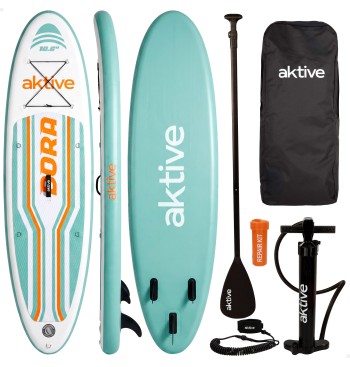 Planche de paddle gonflable pour débutants 10,6'' vert d'eau