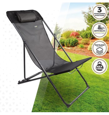 Hamac de jardin pliable multi-positions noir avec coussin 2