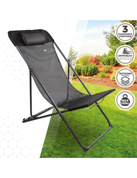 Hamac de jardin pliable multi-positions noir avec coussin