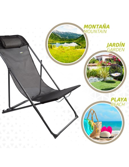 Hamac de jardin pliable multi-positions noir avec coussin