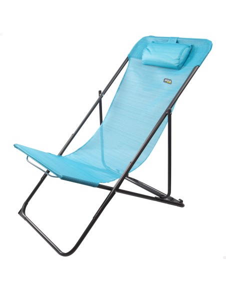 Chaise hamac de jardin pliant multi-positions bleu avec coussin