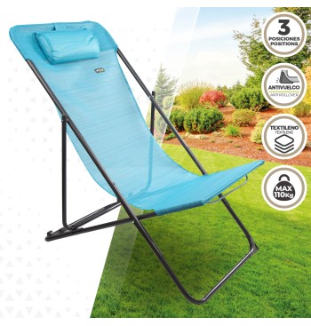 Chaise hamac de jardin pliant multi-positions bleu avec... 2