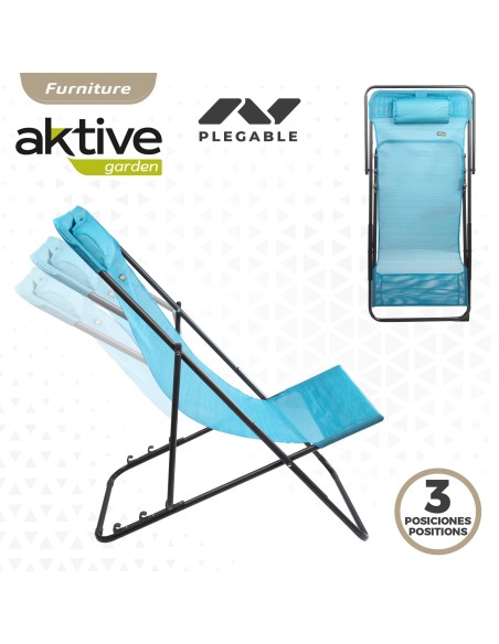 Chaise hamac de jardin pliant multi-positions bleu avec coussin